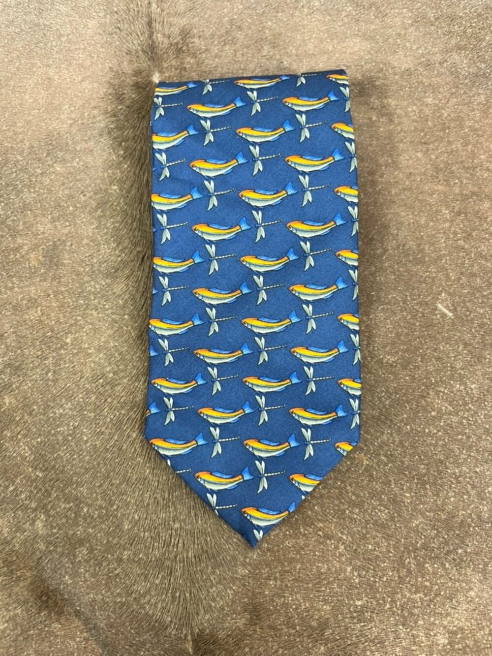 Tiffany and Co Silk Dragonfly Sea Bass Fishermans Tie